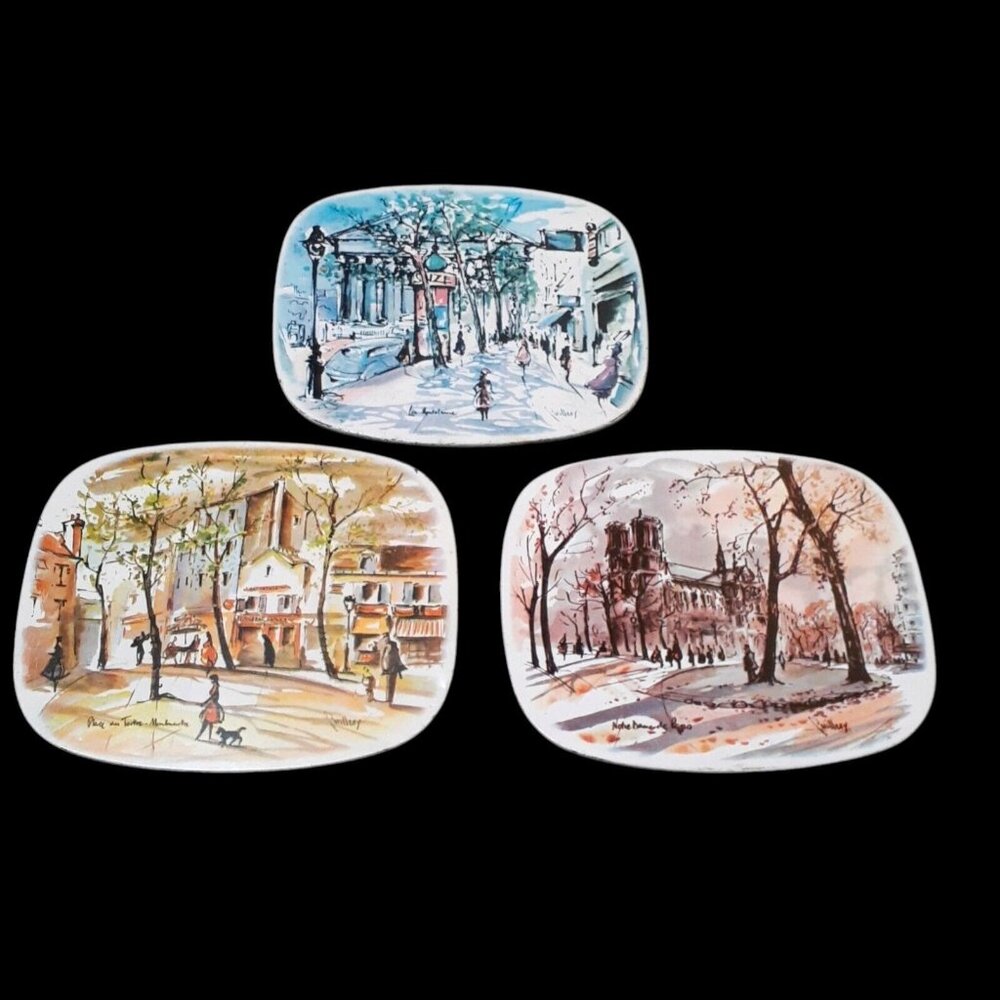 Vintage 60's Puillery Metal Cork Trivet Hot Pad Paris Scenes-Set Of 3 Hong Kong